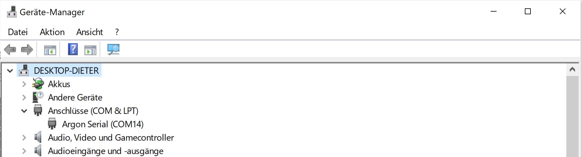 Windows device manager - determine port number